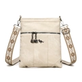 Sac bandoulière en toile beige avec sangle jacquard et logo kangourou en métal - Blanc