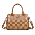 Borsa Boston in tela monogramma marrone con stampa floreale, doppi manici e logo canguro - Marrone