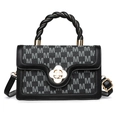 Classic black and grey printed leather crossbody bag with twisted handle and clover lock - Black