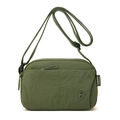 Olive green lightweight puffer crossbody bag made of durable nylon with adjustable strap - Forest Green