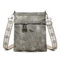 Sac bandoulière chic en cuir PU gris pour femme avec sangle brodée et logo kangourou - Gris