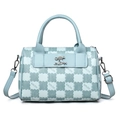 Borsa tote in tela azzurra con motivo a scacchi e logo a canguro con tracolla inclusa - Blu