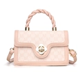 Pink crossbody square bag with M-letter pattern and golden floral twist lock detail - Pink