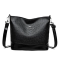Black ostrich pattern Boston bag with kangaroo logo and glossy bottom panel finish - Black