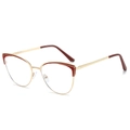 Montatura cat eye in metallo dorato con accenti rossi e lenti anti luce blu da donna - Montatura Rosso Oro / Trasparente (Anti-luce blu)