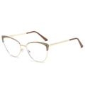 Occhiali cat eye con montatura in metallo dorato e accenti marrone scuro - Montatura Oro Marrone / Trasparente (Anti-luce blu)