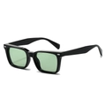 Retro square sunglasses with thick black frame, green lenses and silver rivet accents - Black Frame Green Lens