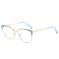 Occhiali anti-luce blu occhio di gatto con montatura in metallo dorato e dettagli azzurri - Montatura Blu Oro / Trasparente (Anti-luce blu)