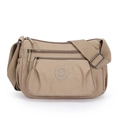 Wasserdichte khakifarbene Nylon-Umhängetasche mit mehreren Reißverschlussfächern - Khaki
