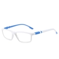 White silicone sports reading glasses frame with blue anti-slip temple tips and clear lenses - White Frame