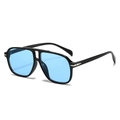 Fashion double bridge pilot sunglasses with black frame and vibrant blue lenses - Black Frame Blue Lens