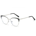Chic cat eye glasses with silver metal frame and black contrast double-rim design - Black and Silver / Clear (Anti-blue Light)