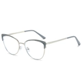 Chic silver cat-eye metal glasses frame with dark grey accents and clear lenses - Grey & Silver / Clear (Anti-blue Light)