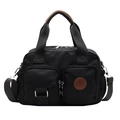 Black canvas multi-pocket crossbody bag with brown leather details and adjustable strap - Black