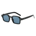 Vintage square sunglasses with thick black frame and blue lenses featuring silver rivets - Black Frame Grey Lens