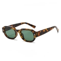 Retro oval sunglasses with tortoiseshell frames, green lenses, and silver metal studs - Leopard Frame Dark Green Lens