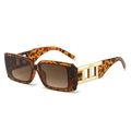Square tortoiseshell sunglasses with brown gradient lenses and gold hollow metal temples - Leopard Frame Gradient Brown Lens
