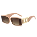 Chic oversized square frame sunglasses in nude pink with gold metal temple details - Pink Frame Tea Lens