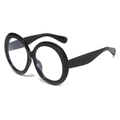 Übergroße runde schwarze Sonnenbrille mit klaren Blaulichtschutz-Gläsern für Damen - Glänzender schwarzer Rahmen