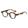 Occhiali da sole poligonali tartarugati con montatura geometrica e lenti anti-luce blu - Montatura Leopardo Stanghette Leopardo