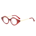 Montatura occhiali cat-eye retrò rossa traslucida con dettagli a righe bianche - Montatura rossa con strisce bianche