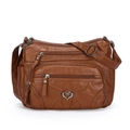 Sac bandoulière vintage marron en simili cuir avec boucle cœur et zips multiples - Marron