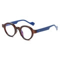 Retro round tortoise shell and blue frame glasses with anti-blue light clear lenses - Leopard Frame Blue Legs
