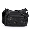 Sac bandoulière classique en cuir souple noir avec zips et boucle en forme de cœur - Noir