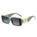 Rectangle sunglasses in dark green frame with golden metal hinge and grey lenses - Green Frame Double Gray Lenses