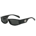 Retro black rectangular sunglasses with Y2K metallic details and silver accents - Black Frame Grey Lens