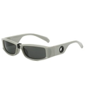 Futuristic retro square sunglasses with wide temples and side circular cutout details - Grey Frame Grey Lens