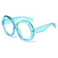 Modische übergroße runde Brille in transparentem Blau mit langlebigen Metallscharnieren - Blauer Rahmen