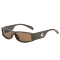 Stijlvolle taupe vierkante zonnebril met theeglazen en metalen ring op de veren - Khaki Montuur Thee Glazen