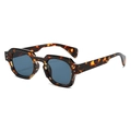 Retro rectangle sunglasses with tortoise frame and dark blue lenses in a side view - Leopard Frame Grey Lens