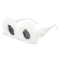 Stylish white round sunglasses with plush faux fur trim and dark tinted lenses - White Fur