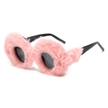 Occhiali da sole rotondi in peluche rosa con lenti nere per outfit alla moda e party - Pelliccia Rosa (Montatura Nera)