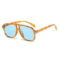 Retro double-bridge aviator sunglasses with tortoiseshell frames and light blue lenses - Orange Leopard Frame Blue Lenses