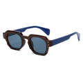 Retro square sunglasses in tortoise frame with bright blue temples and dark gray lenses - Tortoise Frame Blue Grey Lens Blue Legs