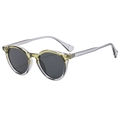Retro round sunglasses with transparent yellow frame and dark grey lenses for a modern look - Transparent Gray Green Gradient Frame Grey Lenses
