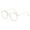 Polished beige and gold irregular polygonal eyeglass frames with clear lenses - Beige Frame