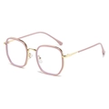 Occhiali anti-luce blu geometrici rosa e oro con stanghette in metallo su bianco - Rosa
