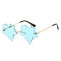 Lunettes de soleil sans monture avec verres bleus en forme de feuille d'érable et métal doré - Standard / Bleu