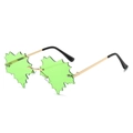 Frameless green maple leaf shaped sunglasses with slim gold metal frame and arms - Regular / Green