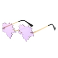 Rimless purple maple leaf shaped sunglasses with gold metal frame for a stylish hip hop look - Regular / Light Purple
