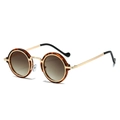 Lunettes de soleil rondes rétro en écaille avec pont doré et verres teintés - Monture Léopard Verres Marron Dégradés