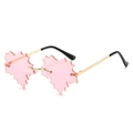 Frameless fashion sunglasses featuring pink maple leaf lenses and gold metal frames - Regular / Light Pink