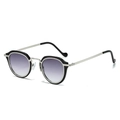 Retro oval sunglasses with silver metal frames and purple gradient lenses for women - Black Silver Frame Grey Lens