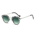 Oval silver metal sunglasses with black white marbled frame and green gradient lenses - Bean Paste Silver Frame Gradient Green Lens
