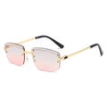Chic rimless gradient pink sunglasses with rhinestone trim and gold metal temples - Regular / Regular (Includes 13% VAT) Gold Frame with Grey Pink Lenses