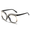 Oversized rhinestone cat-eye glasses frame in black and gold with sparkling crystals - Glossy Black Frame
